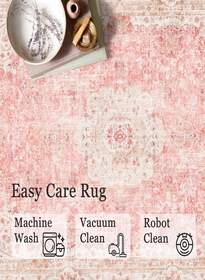 Castage 5x7 Area Rugs Washable,Pink Rug for Living Room Bedroom Kitchen,Large Boho Vintage Bohemian Distressed Carpet Non Slip,Blush - Image 5